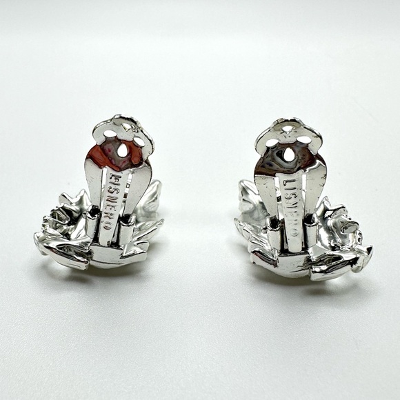 LISNER Vintage Signed Clip On Silver Tone Mid Century Leaf Clip On Earrings - Picture 5 of 11